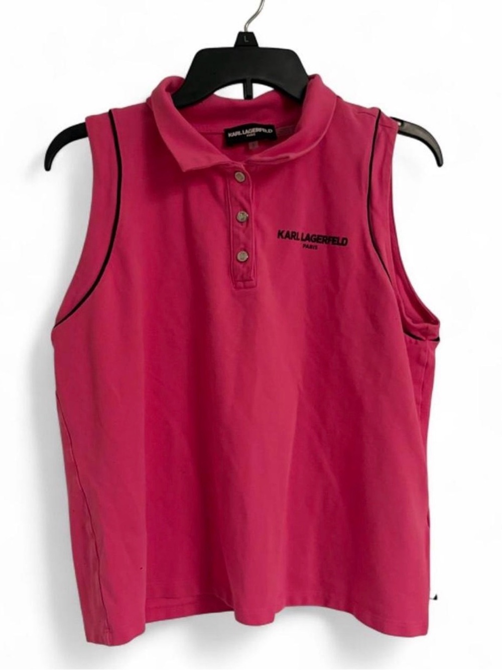 Karl Lagerfeld Fuchsia Sleeveless Polo Tank with Black Accents